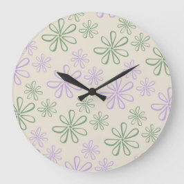Reloj Redondo Grande Patrón de flor pequeño verde púrpura retro