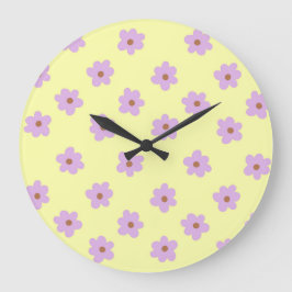 Reloj Redondo Grande Patrón De Flor Y2K Hippie Retro Púrpura