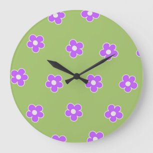 Reloj Redondo Grande Patrón de flor Y2K Retro Púrpura Verde