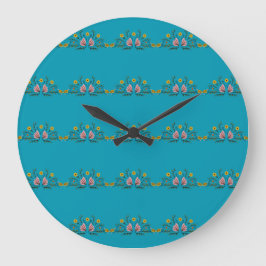 Reloj Redondo Grande Patrón de flores coloridas sobre fondo azul