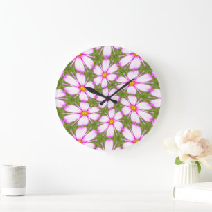 Reloj Redondo Grande Patrón de flores de cosmos