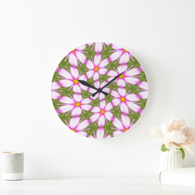 Reloj Redondo Grande Patrón de flores de cosmos (Hogar)