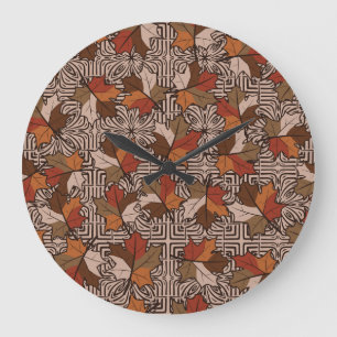 Reloj Redondo Grande Patrón de flores de cuatro dedos de hojas de arce