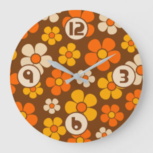 Reloj Redondo Grande Patrón de flores estilo retro de los años 60