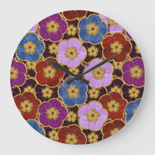 Reloj Redondo Grande Patrón de flores multicolores