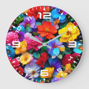 Reloj Redondo Grande Patrón de flores multicolores-75647