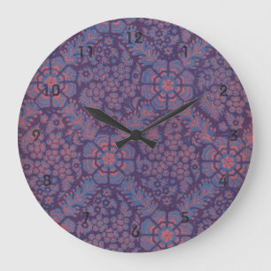 Reloj Redondo Grande Patrón de Flores Purpúreas