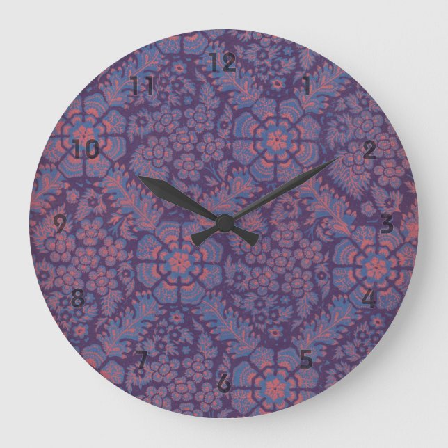 Reloj Redondo Grande Patrón de Flores Purpúreas (Anverso)
