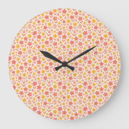 Reloj Redondo Grande Patrón de flores rosadas y amarillas