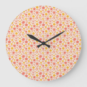 Reloj Redondo Grande Patrón de flores rosadas y amarillas