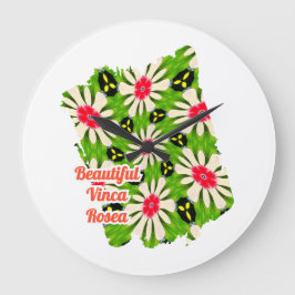 Reloj Redondo Grande Patrón de flores rosadas y blancas