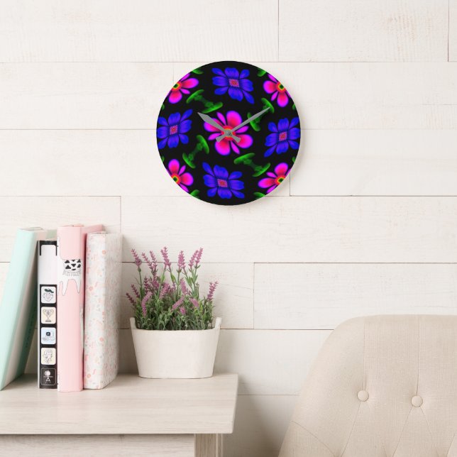 Reloj Redondo Grande Patrón de flores rosas adorables (Sala de lectura)