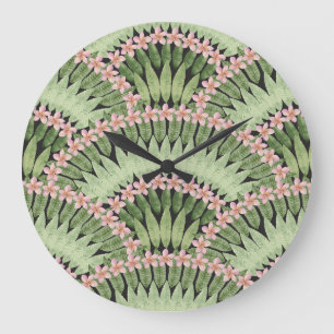 Reloj Redondo Grande Patrón de flores tropicales pintadas a mano