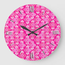 Reloj Redondo Grande Patrón de fondo Art Deco, rosa fucsia