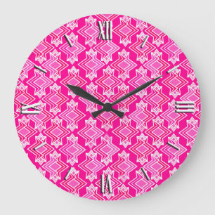 Reloj Redondo Grande Patrón de fondo Art Deco, rosa fucsia