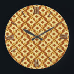 Reloj Redondo Grande Patrón de fondo de escritorio Art Deco, marrón dor<br><div class="desc">Modalidades geométricas de fondo Art Deco en beige claro y oro sobre fondo marrón dorado más profundo</div>