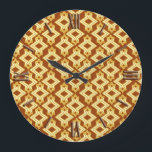 Reloj Redondo Grande Patrón de fondo de escritorio Art Deco, marrón dor<br><div class="desc">Modalidades geométricas de fondo Art Deco en beige claro y oro sobre fondo marrón dorado más profundo</div>