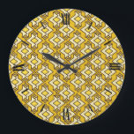 Reloj Redondo Grande Patrón de fondo de escritorio Art Deco, oro de mos<br><div class="desc">Patrón de fondo geométrico Art Deco en crema,  negro y oro sobre fondo de mostaza profunda en oro / amarillo</div>