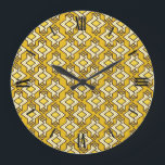Reloj Redondo Grande Patrón de fondo de escritorio Art Deco, oro de mos<br><div class="desc">Patrón de fondo geométrico Art Deco en crema,  negro y oro sobre fondo de mostaza profunda en oro / amarillo</div>