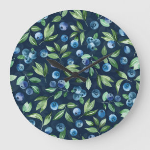 Reloj Redondo Grande Patrón de fondo oscuro de arándano azul acuático