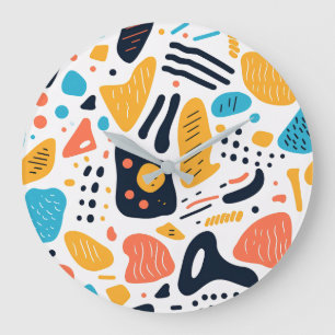 Reloj Redondo Grande Patrón de Formas Orgánicas Abstractas al Estilo Me