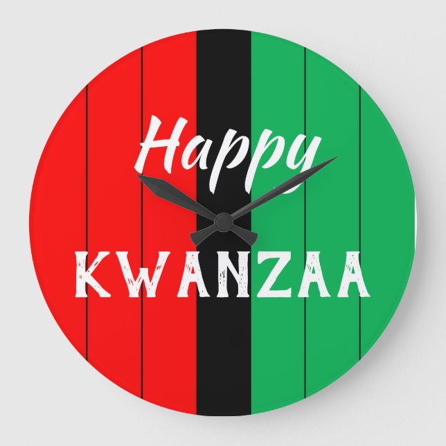 Reloj Redondo Grande Patrón de franjas verdes rojas de Kwanzaa Kinara (Anverso)