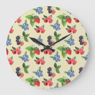 Reloj Redondo Grande Patrón de fresa de fresa frambuesa