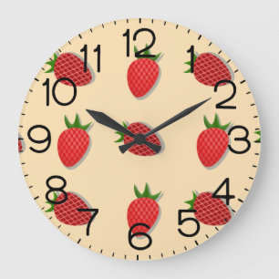Reloj Redondo Grande Patrón de fresa para frutas vibraciones veraniegas