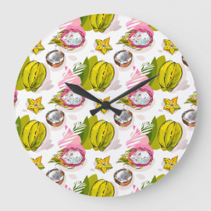 Reloj Redondo Grande Patrón de frutas texturadas a mano libre