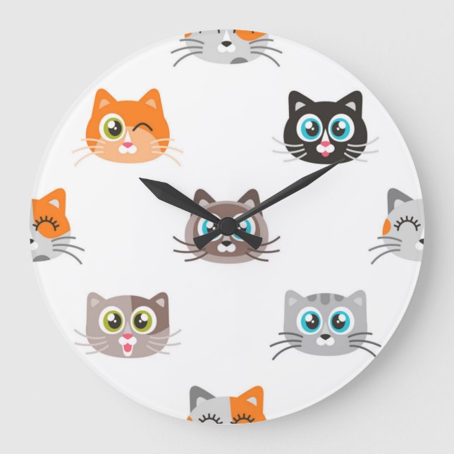 Reloj Redondo Grande Patrón de gato (Anverso)