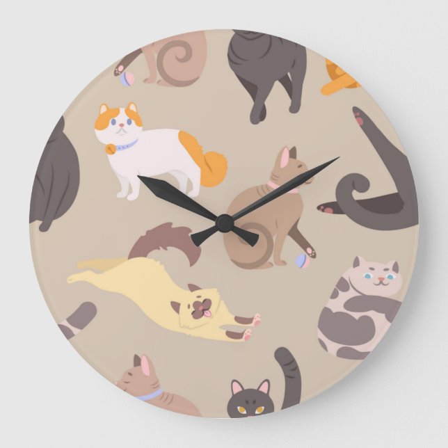 Reloj Redondo Grande Patrón de gato (Anverso)