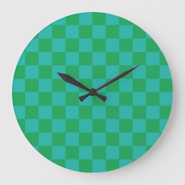 Reloj Redondo Grande Patrón de Gingham de Green Blue Checkered (Anverso)