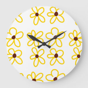 Reloj Redondo Grande Patrón de girasol amarillo marrón flor floral boho