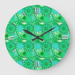 Reloj Redondo Grande Patrón de giro fractal, jade, turquesa, aqua