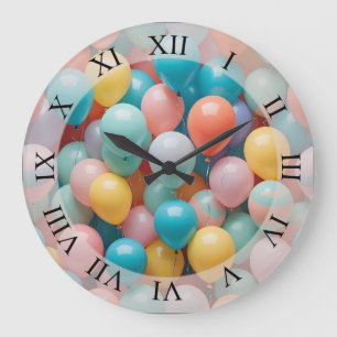 Reloj Redondo Grande Patrón de globos Fiestas coloridos