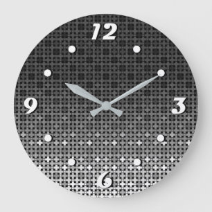 Reloj Redondo Grande Patrón de gradiente geométrico en blanco y negro