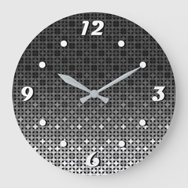 Reloj Redondo Grande Patrón de gradiente geométrico en blanco y negro (Anverso)