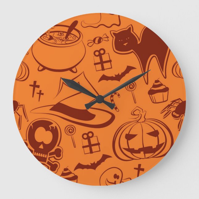 Reloj Redondo Grande Patrón de Halloween (Anverso)