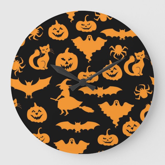 Reloj Redondo Grande Patrón de Halloween (Anverso)