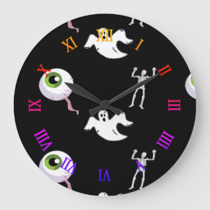 Reloj Redondo Grande Patrón de Halloween en reloj grande negro