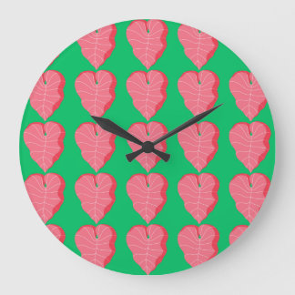 Reloj Redondo Grande Patrón de hoja colorido sobre fondo verde