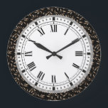 Reloj Redondo Grande Patrón de hoja silvestre Art Deco<br><div class="desc">Moda arte moderno deco sauce patrón de hojas de sauce en cobre negro y falso.</div>