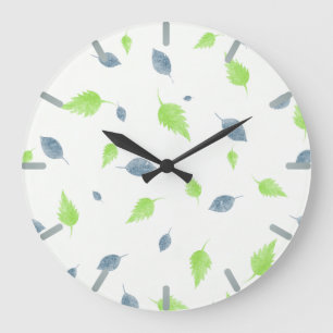Reloj Redondo Grande Patrón de hojas azules y verdes 