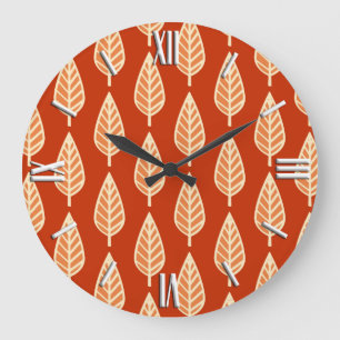 Reloj Redondo Grande Patrón de hojas de haya - Tonos de mandarina naran