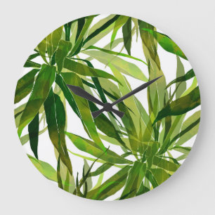 Reloj Redondo Grande Patrón de hojas de palmera pintado a mano