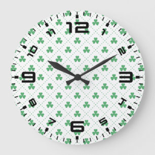 Reloj Redondo Grande Patrón de Hojas de Trébol Día de San Patricio-5322