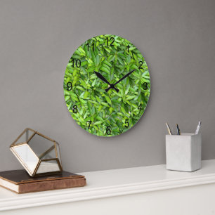 Reloj Redondo Grande Patrón de hojas verdes frondosas - Naturaleza Botá