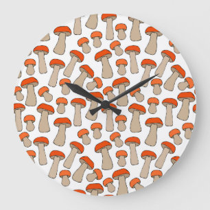 Reloj Redondo Grande Patrón de hongos Aspen del Naranja Rojo