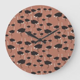 Reloj Redondo Grande Patrón de Ilustracion de aves de avestruz 
