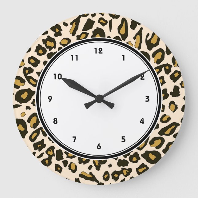 Reloj Redondo Grande Patrón de impresión de leopardo (Anverso)